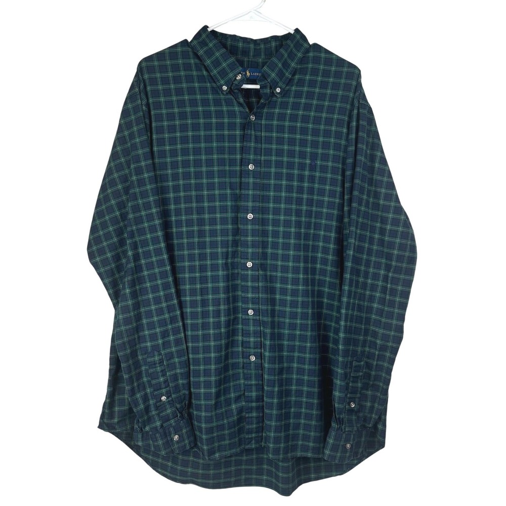Ralph Lauren Plaid Button Down Long Sleeve Shirt Green Blue Lumberjack XXL Mens
